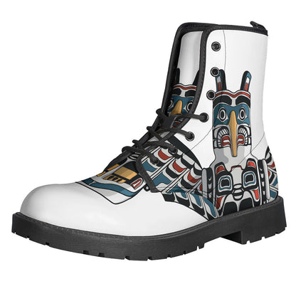 Native American Eagle Totem Print Leather Lightweight Boots: A Hippie's Dream - 1