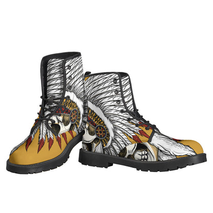 Boho Chic: Native American Skull Print Leather Boots - 3