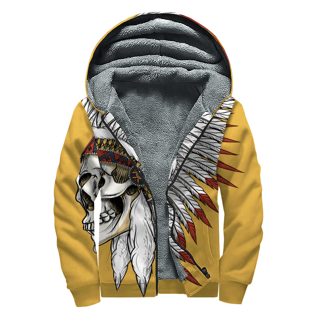 Native American Indian Skull Print Sherpa Lined Zip Up Hoodie: Embrace Your Inner Hippie Spirit in Style - 1