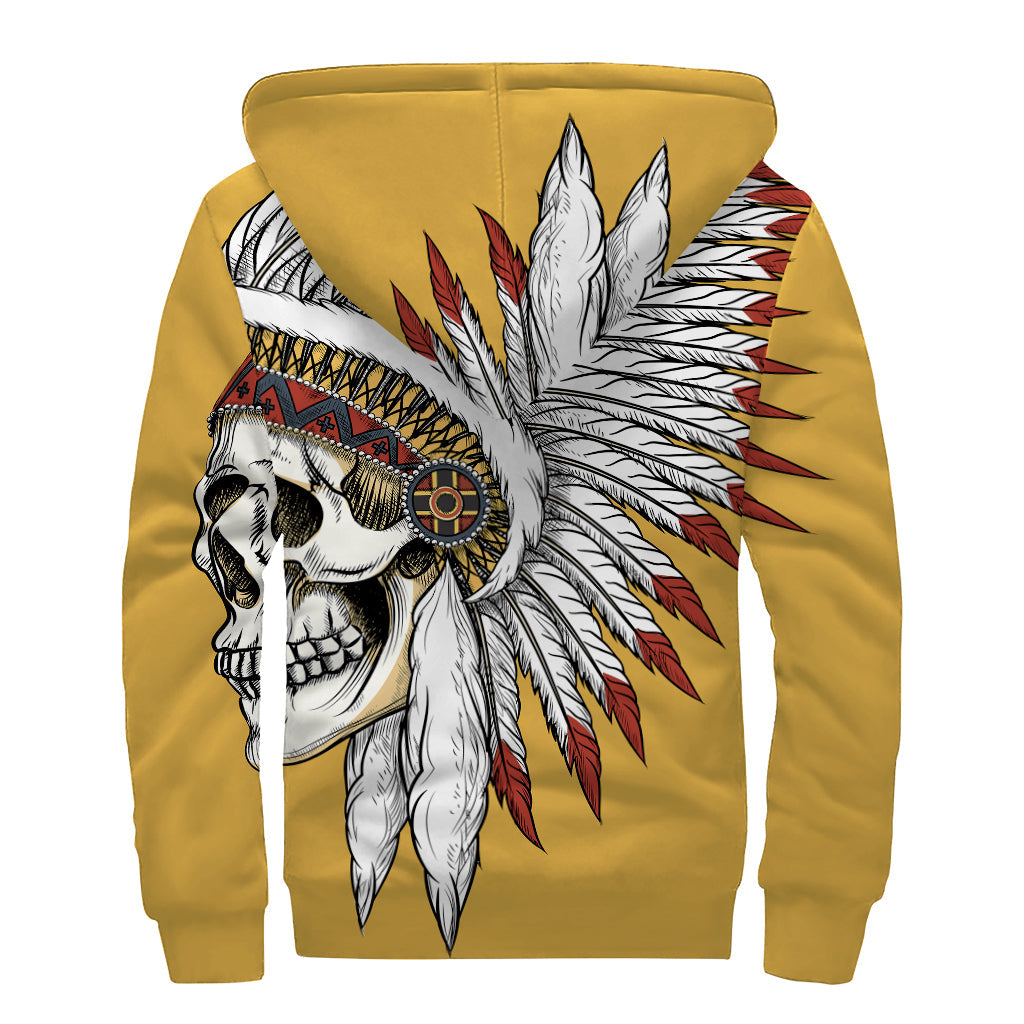 Native American Indian Skull Print Sherpa Lined Zip Up Hoodie: Embrace Your Inner Hippie Spirit in Style - 2