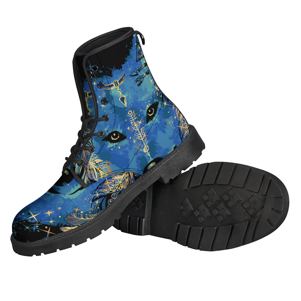 Walk the Path of Peace and Freedom with Native American Spiritual Wolf Print Leather Boots - 2