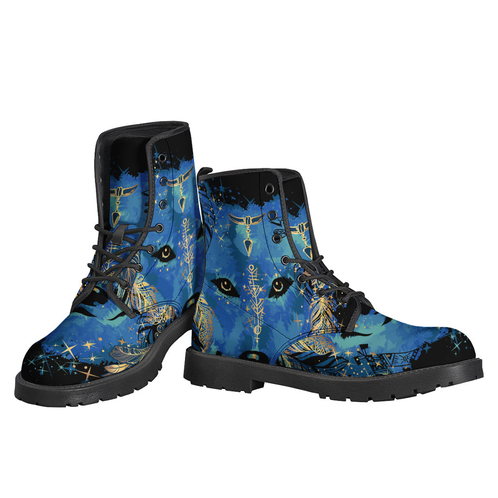 Walk the Path of Peace and Freedom with Native American Spiritual Wolf Print Leather Boots - 3