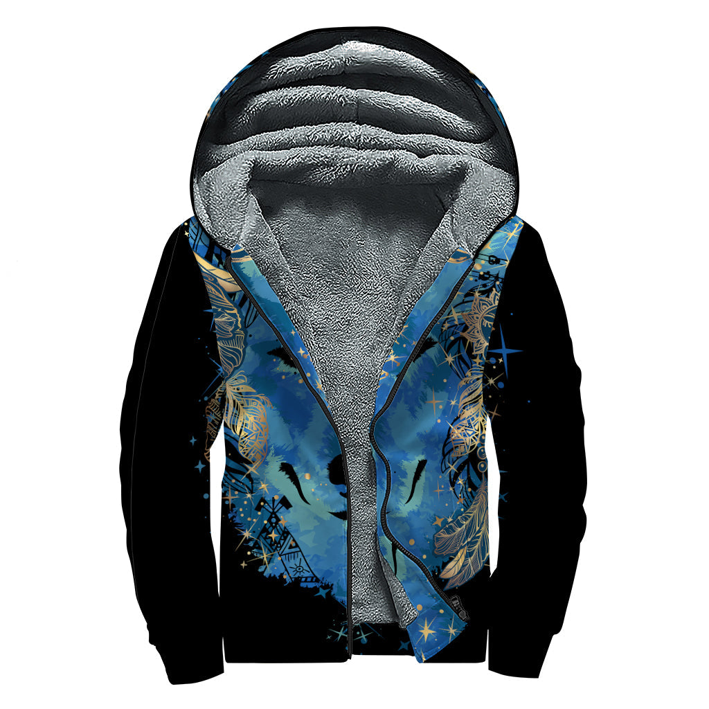 Realize Your Inner Spirit: Native American Wolf Print Sherpa Lined Zip Up Hoodie for Hippies - 1