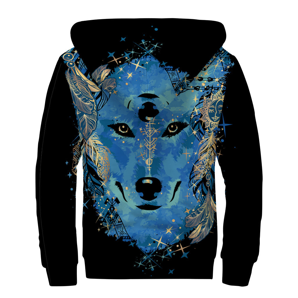 Realize Your Inner Spirit: Native American Wolf Print Sherpa Lined Zip Up Hoodie for Hippies - 2