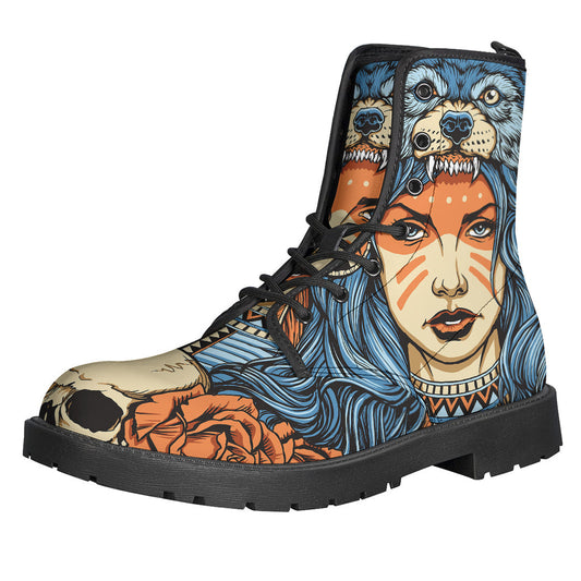 Get Groovy with Native American-Inspired Wolf Girl Leather Boots for Hippies - 1