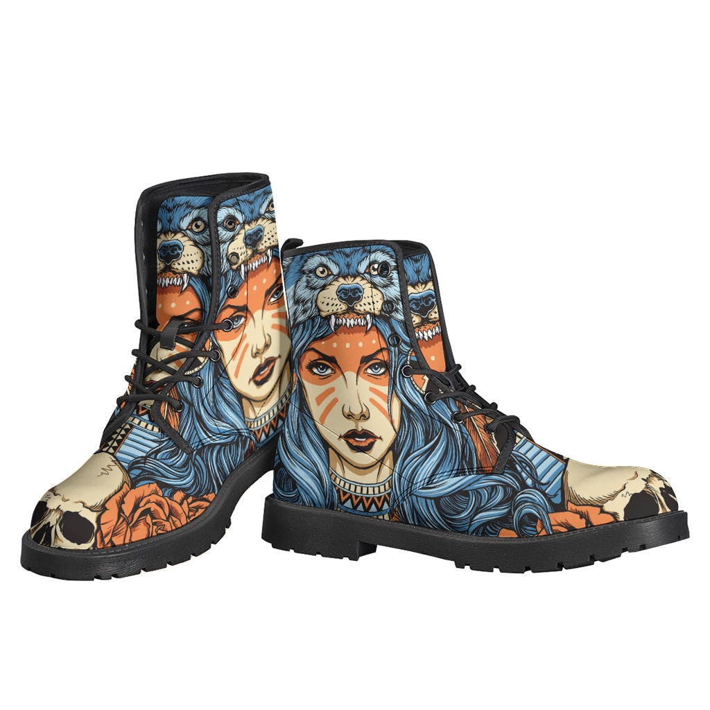 Get Groovy with Native American-Inspired Wolf Girl Leather Boots for Hippies - 3