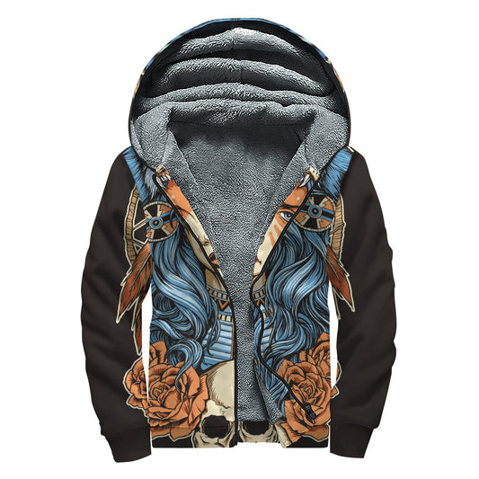 Native American Wolf Girl Print Hippie Sherpa Hoodie - 1