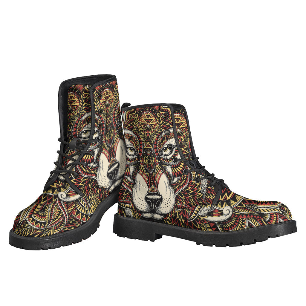 Native American Wolf Spirit Leather Lightweight Boots for Hipsters - 3