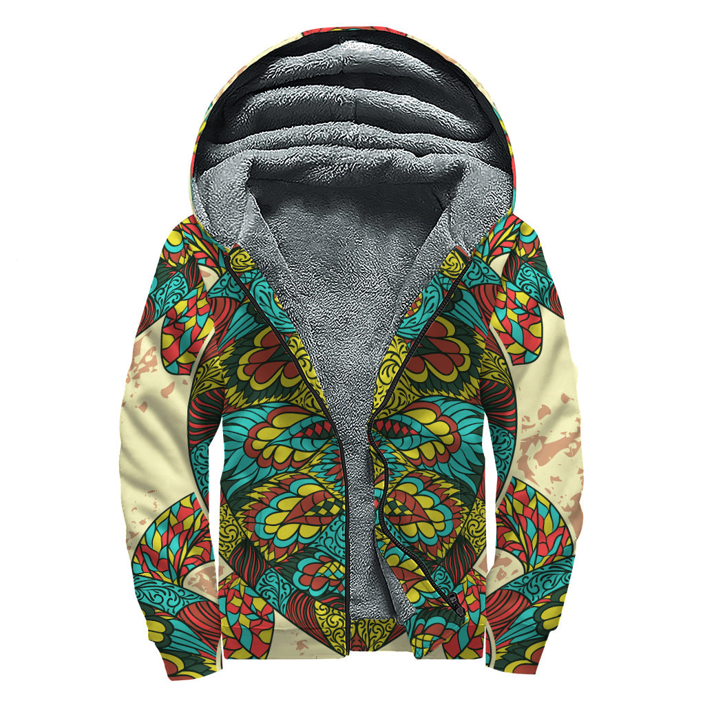 Native Bohemian Sea Turtle Print Sherpa Lined Zip Up Hoodie: A Hippie's Dream - 1