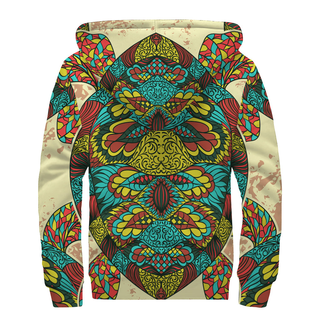 Native Bohemian Sea Turtle Print Sherpa Lined Zip Up Hoodie: A Hippie's Dream - 2