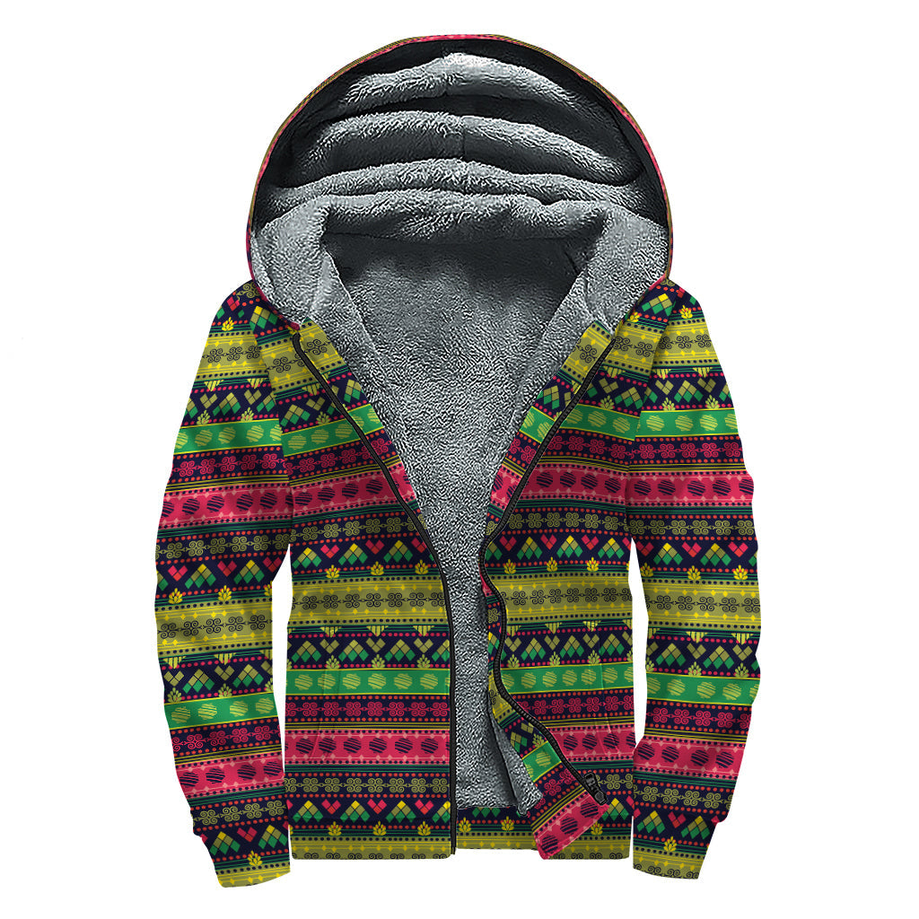 Native Indian Tribal Print Sherpa Lined Zip Up Hoodie for Stylish Hippies - 1