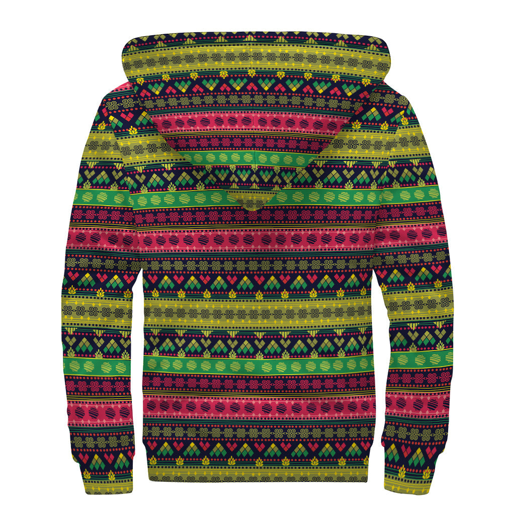 Native Indian Tribal Print Sherpa Lined Zip Up Hoodie for Stylish Hippies - 2