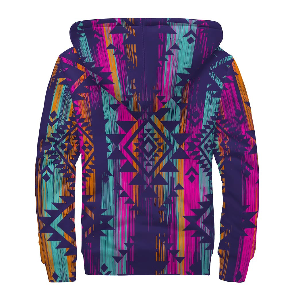 Native Tribal Aztec Pattern Sherpa Lined Zip Up Hoodie for Hippie Style - 2