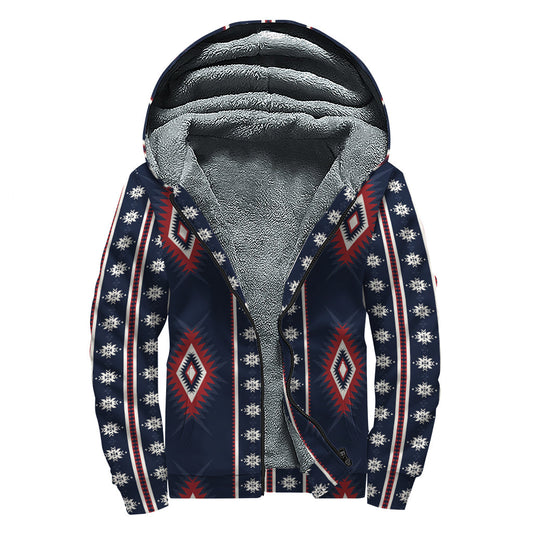 Native Tribal Navajo Pattern Sherpa Lined Hoodie: A Hippie's Dream - 1