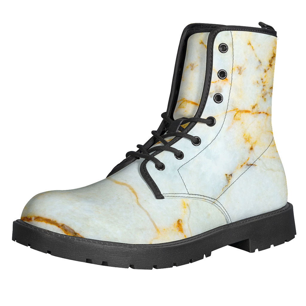 Peace, Love, and Luxury: Natural Gold Marble Print Leather Boots for Hippies - 1