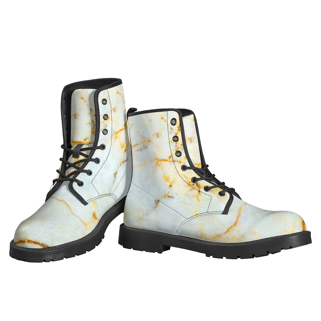 Peace, Love, and Luxury: Natural Gold Marble Print Leather Boots for Hippies - 3