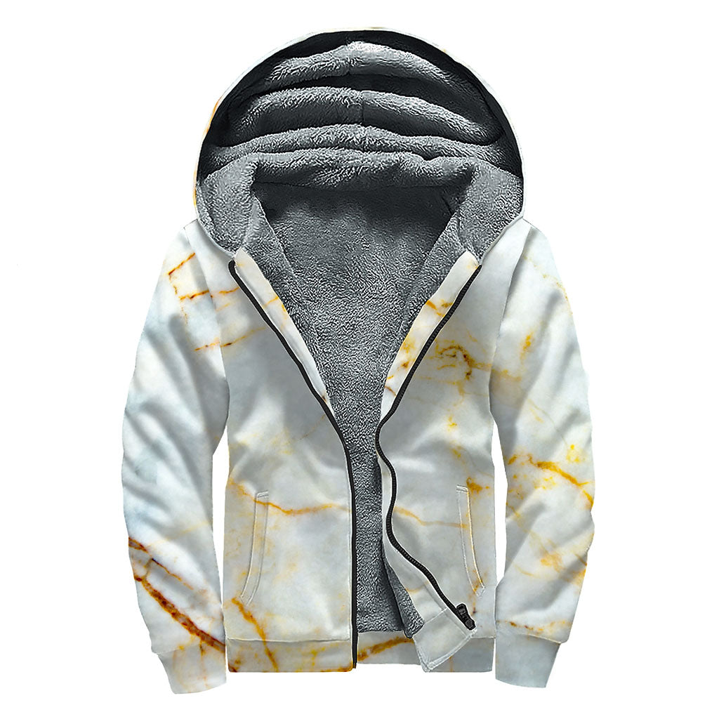 Natural Gold Marble Print Sherpa-Lined Zip Up Hoodie: Embrace Your Inner Hippie - 1