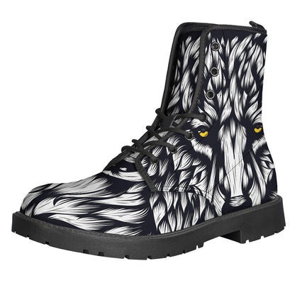 Groovy Wolf Print Leather Hippie Boots - 1