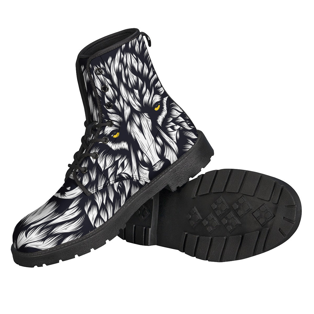 Groovy Wolf Print Leather Hippie Boots - 2