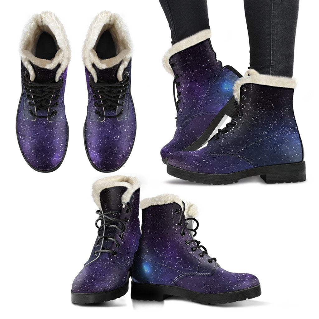 Nebula Universe Galaxy Deep Space Faux Fur Leather Boots: Embrace Your Inner Hippie Chic - 2