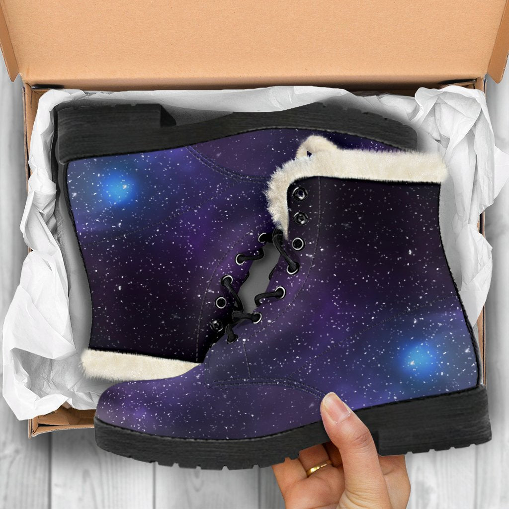 Nebula Universe Galaxy Deep Space Faux Fur Leather Boots: Embrace Your Inner Hippie Chic - 5