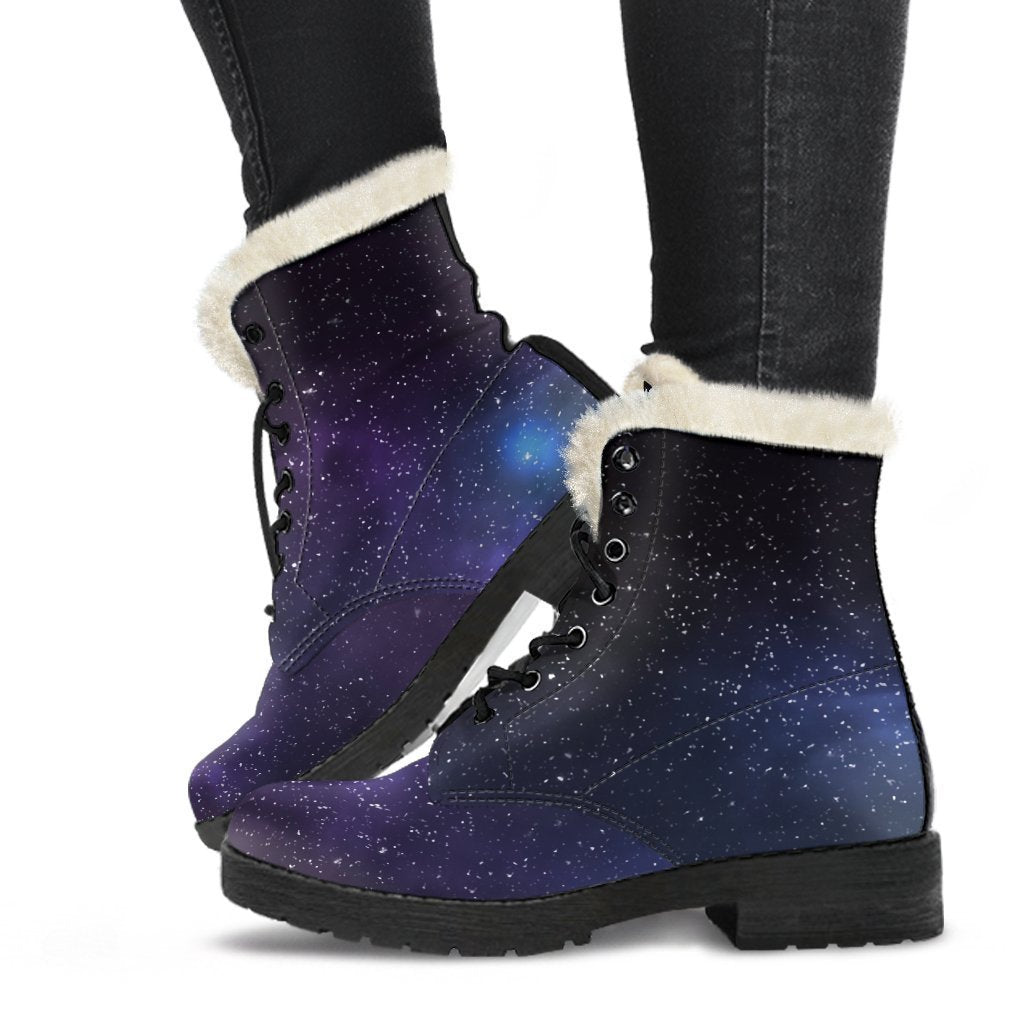 Nebula Universe Galaxy Deep Space Faux Fur Leather Boots: Embrace Your Inner Hippie Chic - 1