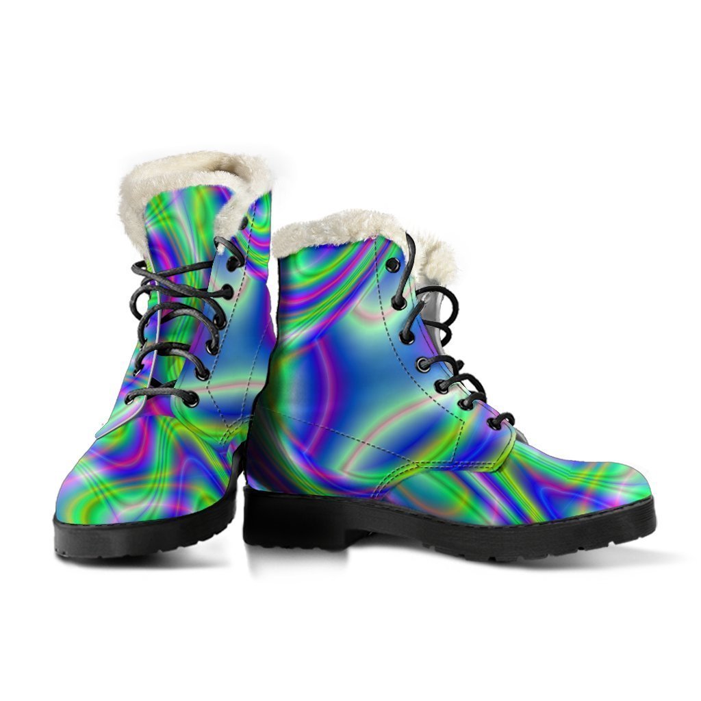 Neon Green Psychedelic Trippy Faux Fur Leather Boots for the Groovy Hippies - 3