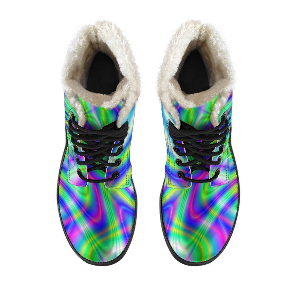 Neon Green Psychedelic Trippy Faux Fur Leather Boots for the Groovy Hippies - 4