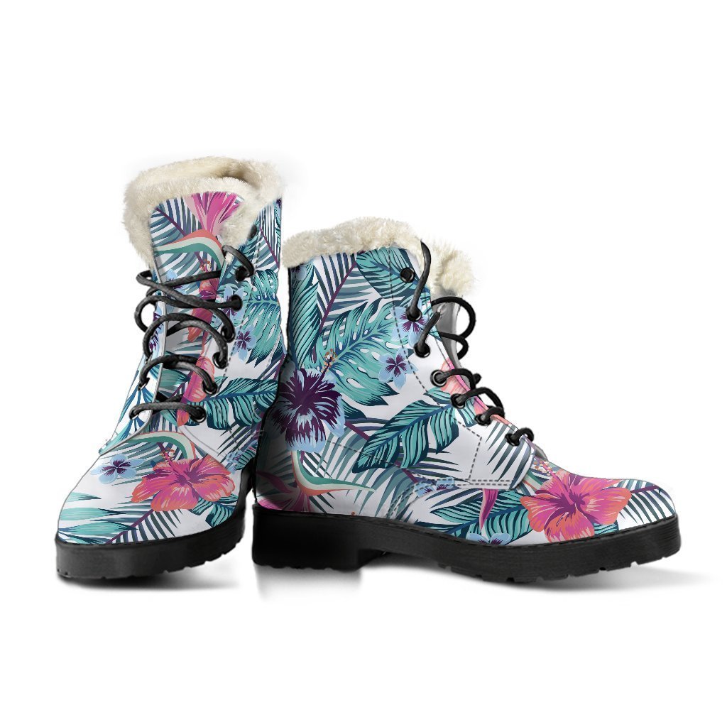 Neon Hibiscus Boho-Chic Faux Fur Leather Boots - 3