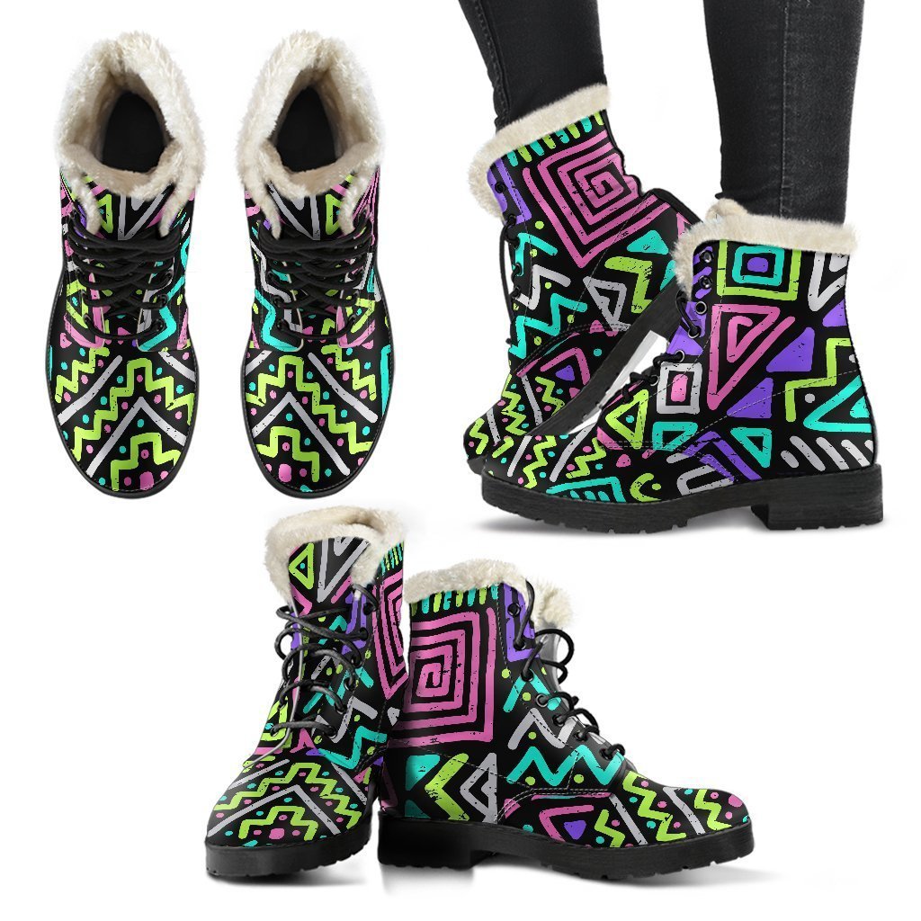 Neon Native Aztec Faux Fur Leather Boots for the Modern Hippie - 2