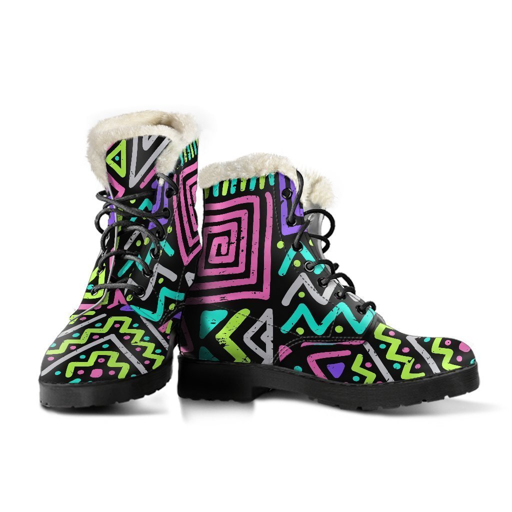 Neon Native Aztec Faux Fur Leather Boots for the Modern Hippie - 3