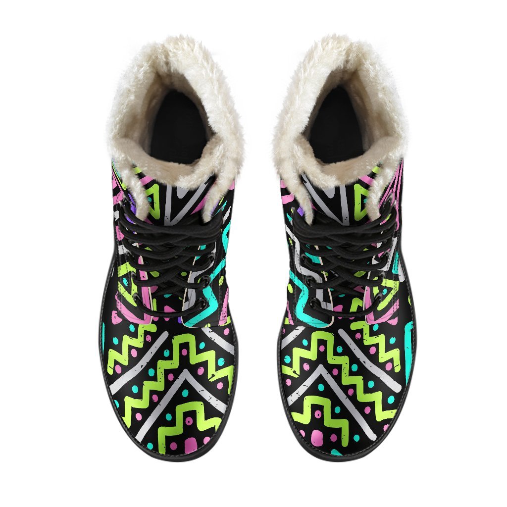 Neon Native Aztec Faux Fur Leather Boots for the Modern Hippie - 4