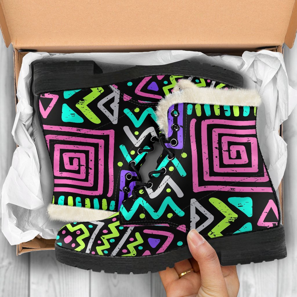 Neon Native Aztec Faux Fur Leather Boots for the Modern Hippie - 5