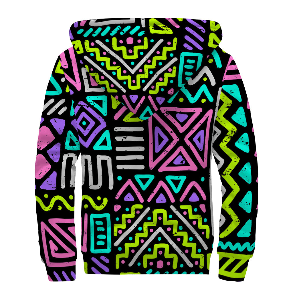 Neon Native Aztec Pattern Sherpa Lined Zip Up Hoodie - 2