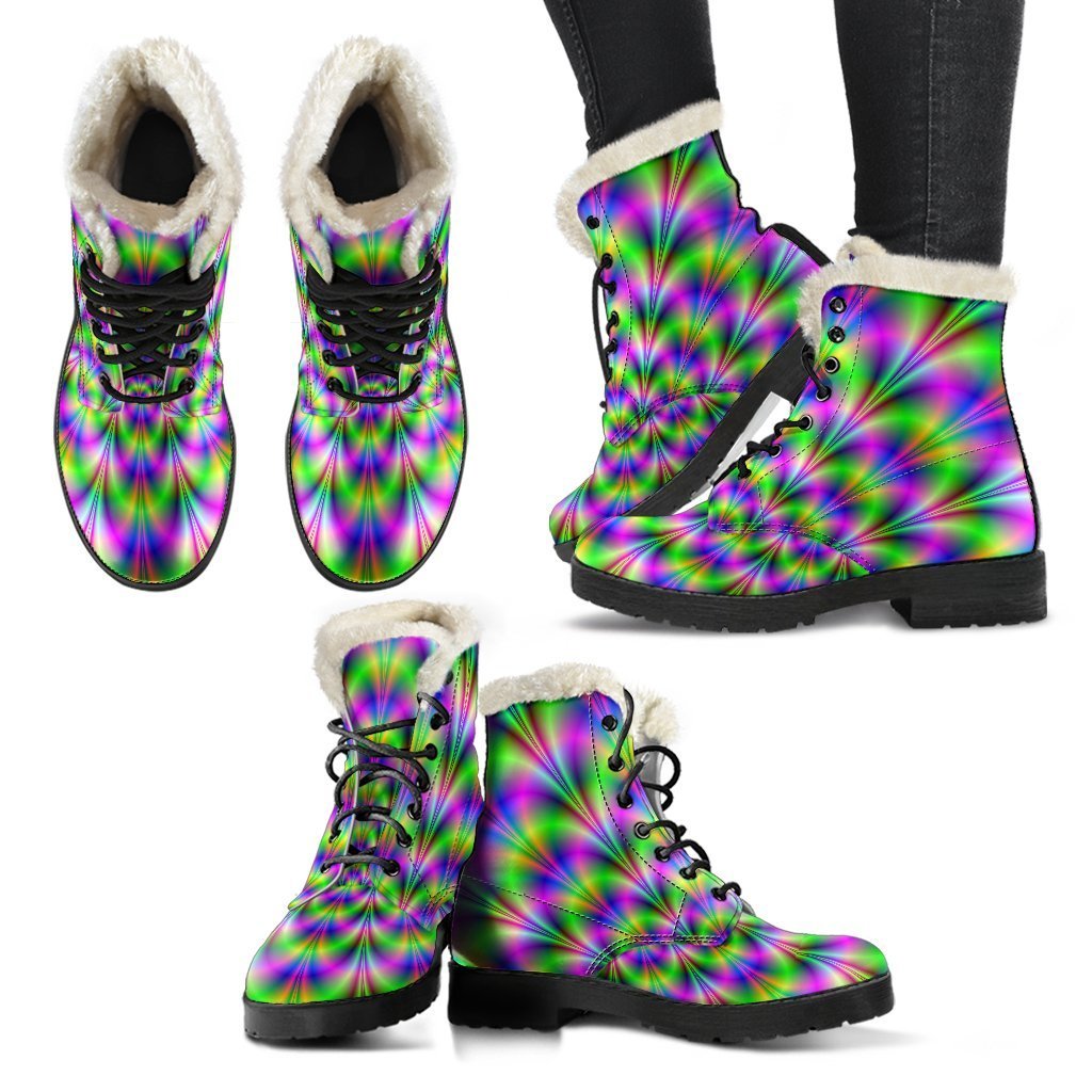 Optical Illusion Faux Fur Leather Boots: Groovy Hippie Style - 2