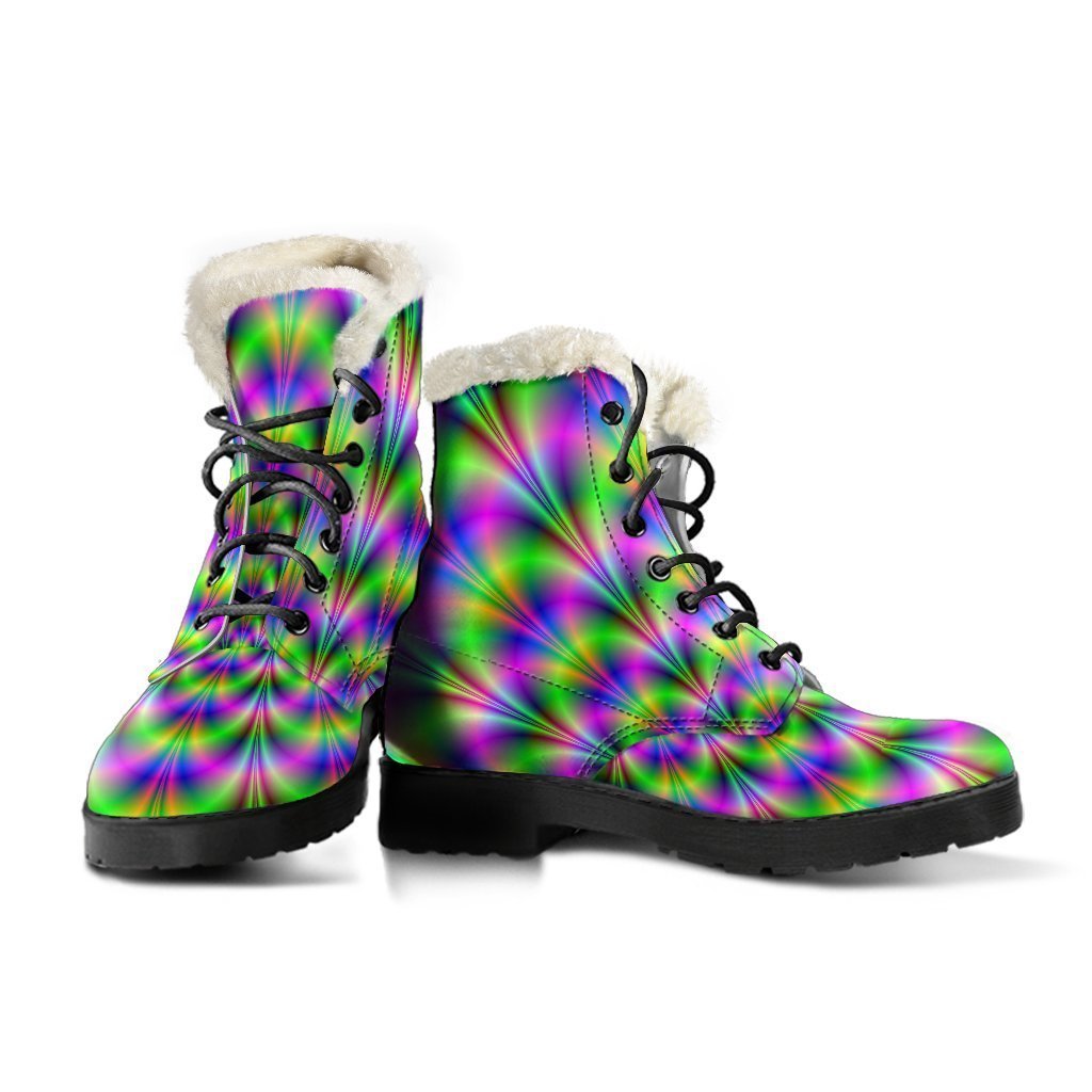 Optical Illusion Faux Fur Leather Boots: Groovy Hippie Style - 3