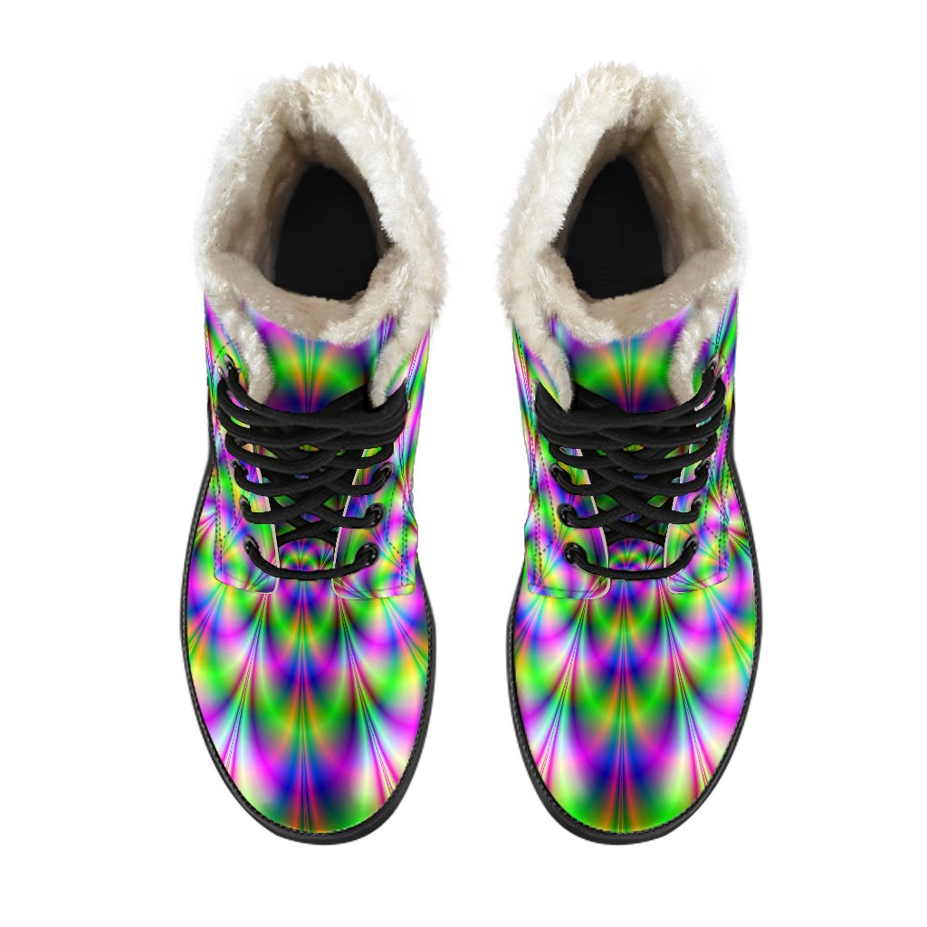 Optical Illusion Faux Fur Leather Boots: Groovy Hippie Style - 4