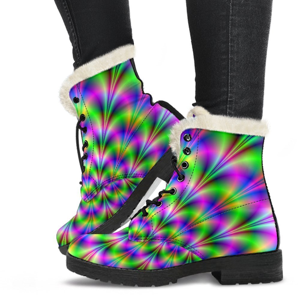 Optical Illusion Faux Fur Leather Boots: Groovy Hippie Style - 1