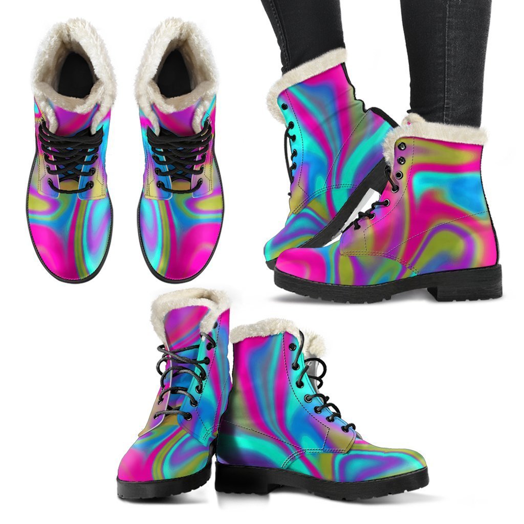 Neon Psychedelic Trippy Faux Fur Leather Boots for Modern Hippies - 2