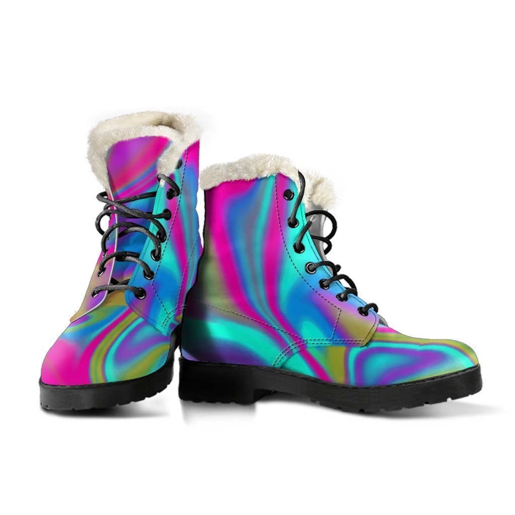 Neon Psychedelic Trippy Faux Fur Leather Boots for Modern Hippies - 3