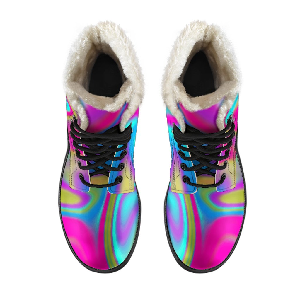 Neon Psychedelic Trippy Faux Fur Leather Boots for Modern Hippies - 4