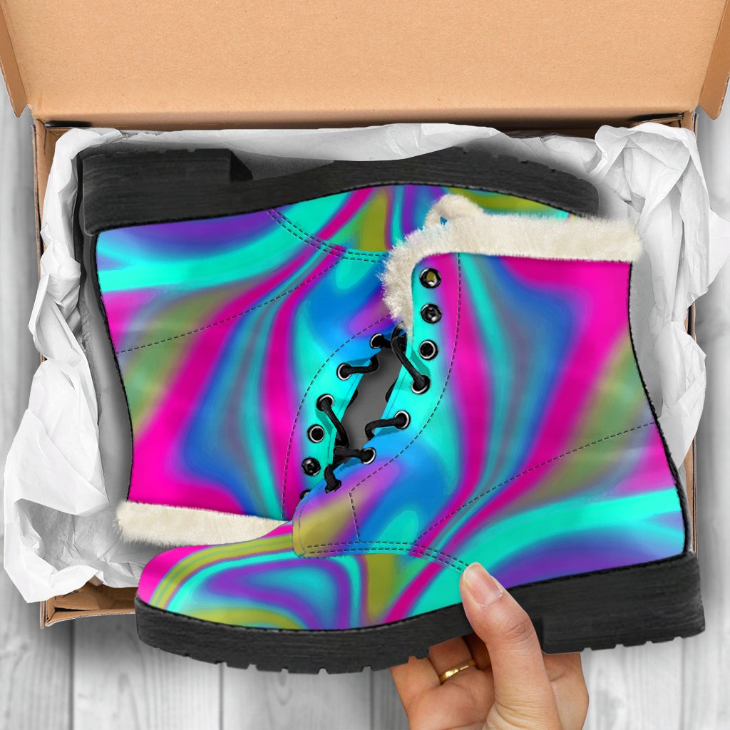 Neon Psychedelic Trippy Faux Fur Leather Boots for Modern Hippies - 5