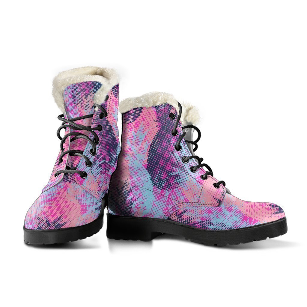 Neon Trippy Pineapple Faux Fur Leather Hippie Boots - 3