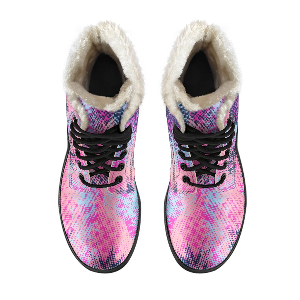 Neon Trippy Pineapple Faux Fur Leather Hippie Boots - 4