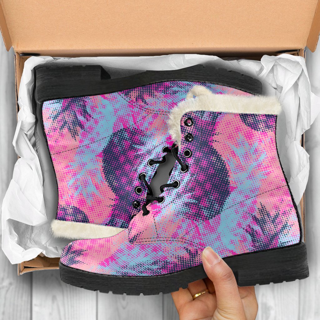 Neon Trippy Pineapple Faux Fur Leather Hippie Boots - 5