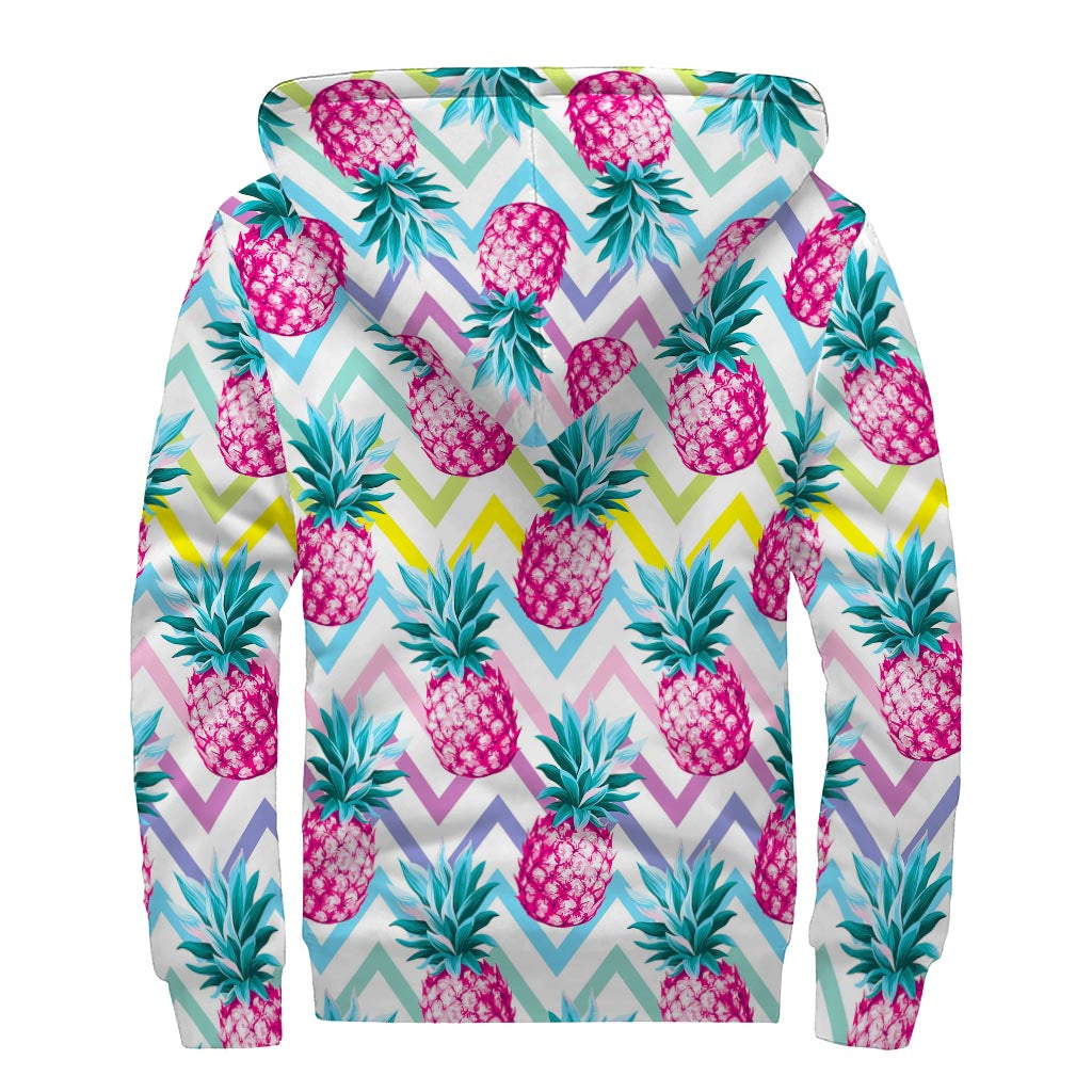 Neon Zig-Zag Pineapple Sherpa Lined Zip Up Hoodie: Embrace Your Inner Hippie Style - 2