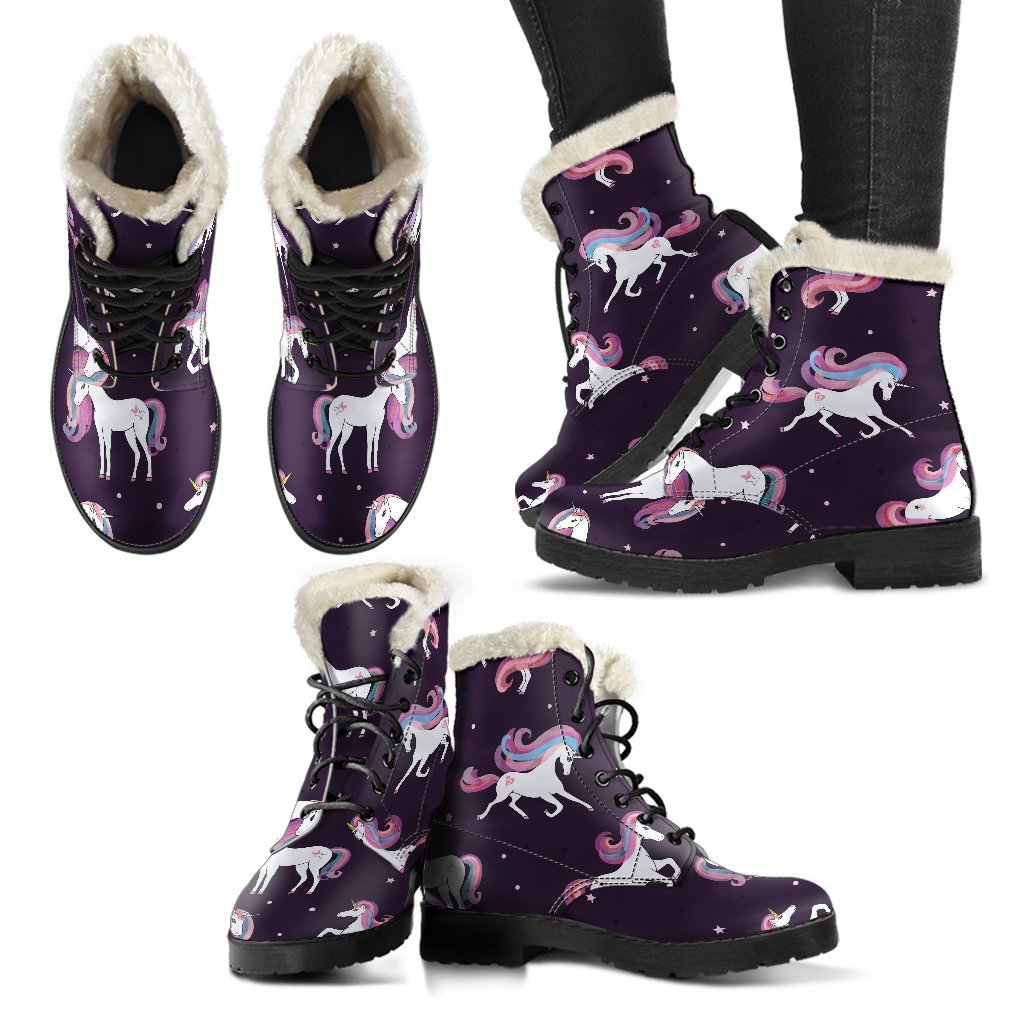 Night Girly Unicorn Dream Faux Fur Leather Boots for Peace-Loving Hippies - 2