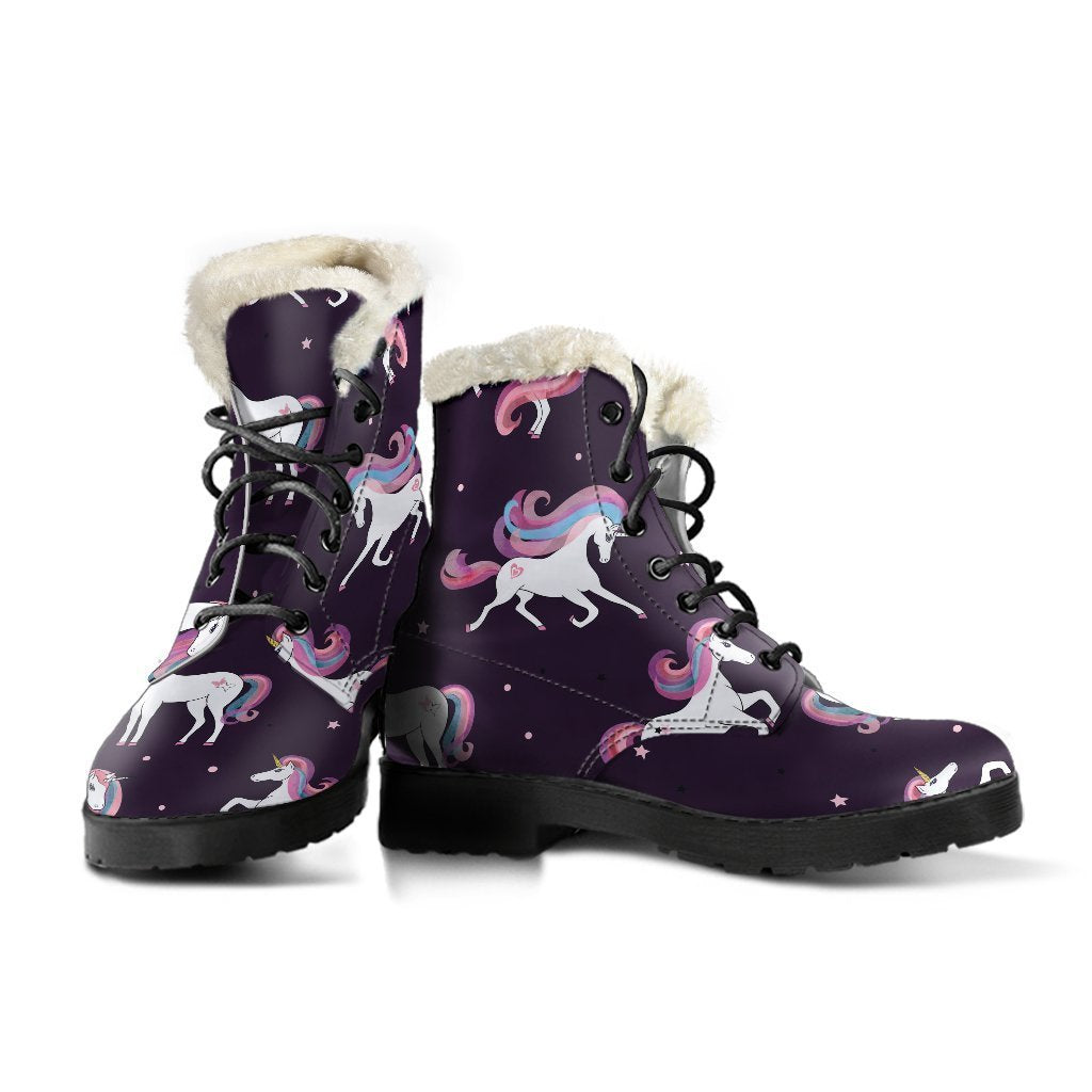 Night Girly Unicorn Dream Faux Fur Leather Boots for Peace-Loving Hippies - 3