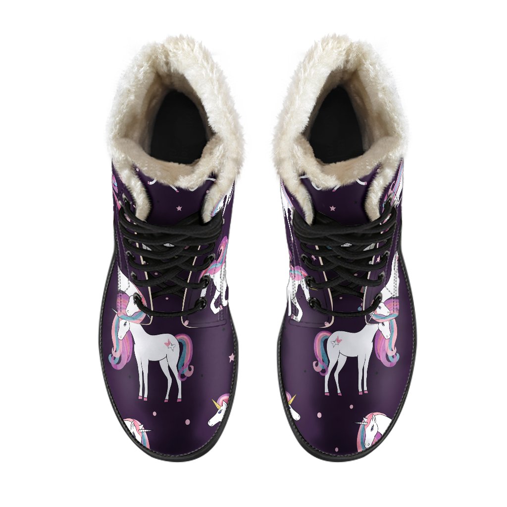 Night Girly Unicorn Dream Faux Fur Leather Boots for Peace-Loving Hippies - 4