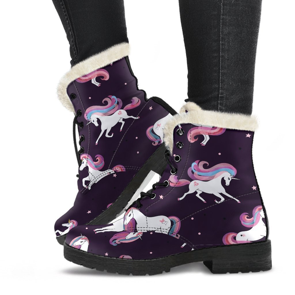 Night Girly Unicorn Dream Faux Fur Leather Boots for Peace-Loving Hippies - 1